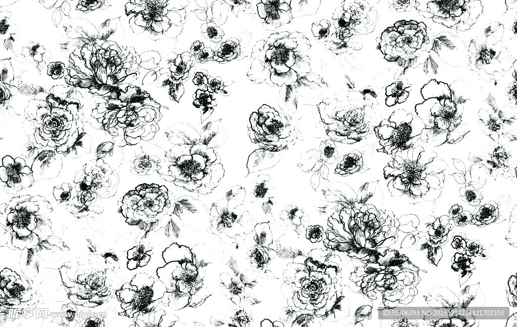 黑白花卉图案背景纹理