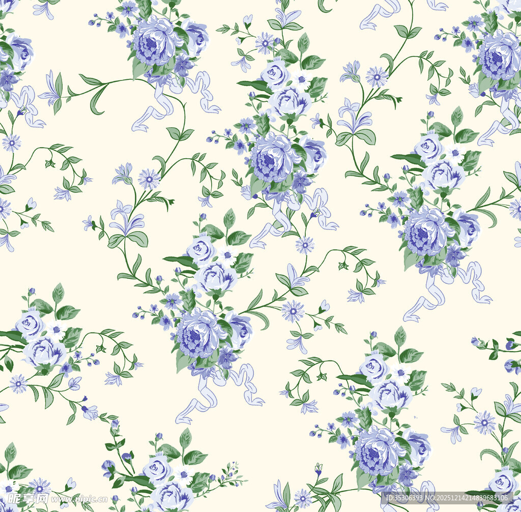 蓝白花卉图案纹理背景