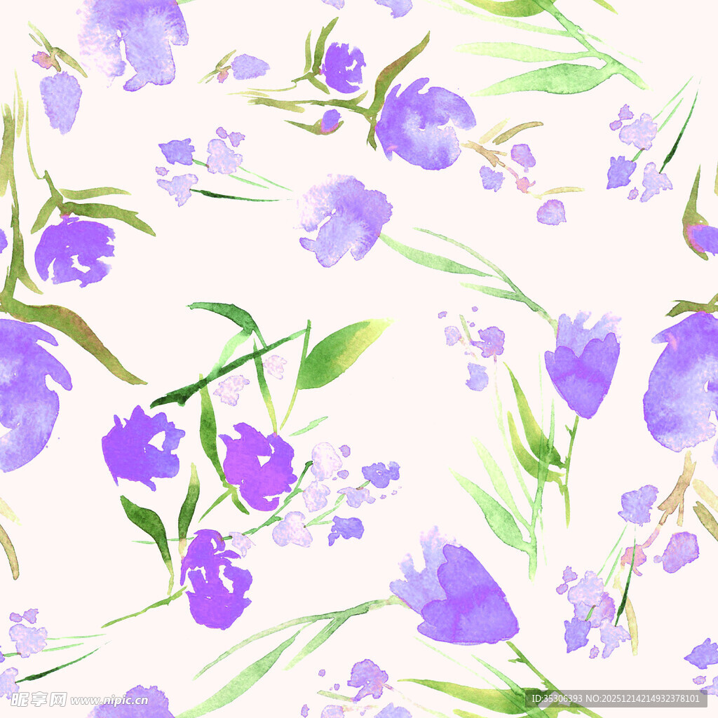 紫色花卉水彩图案背景
