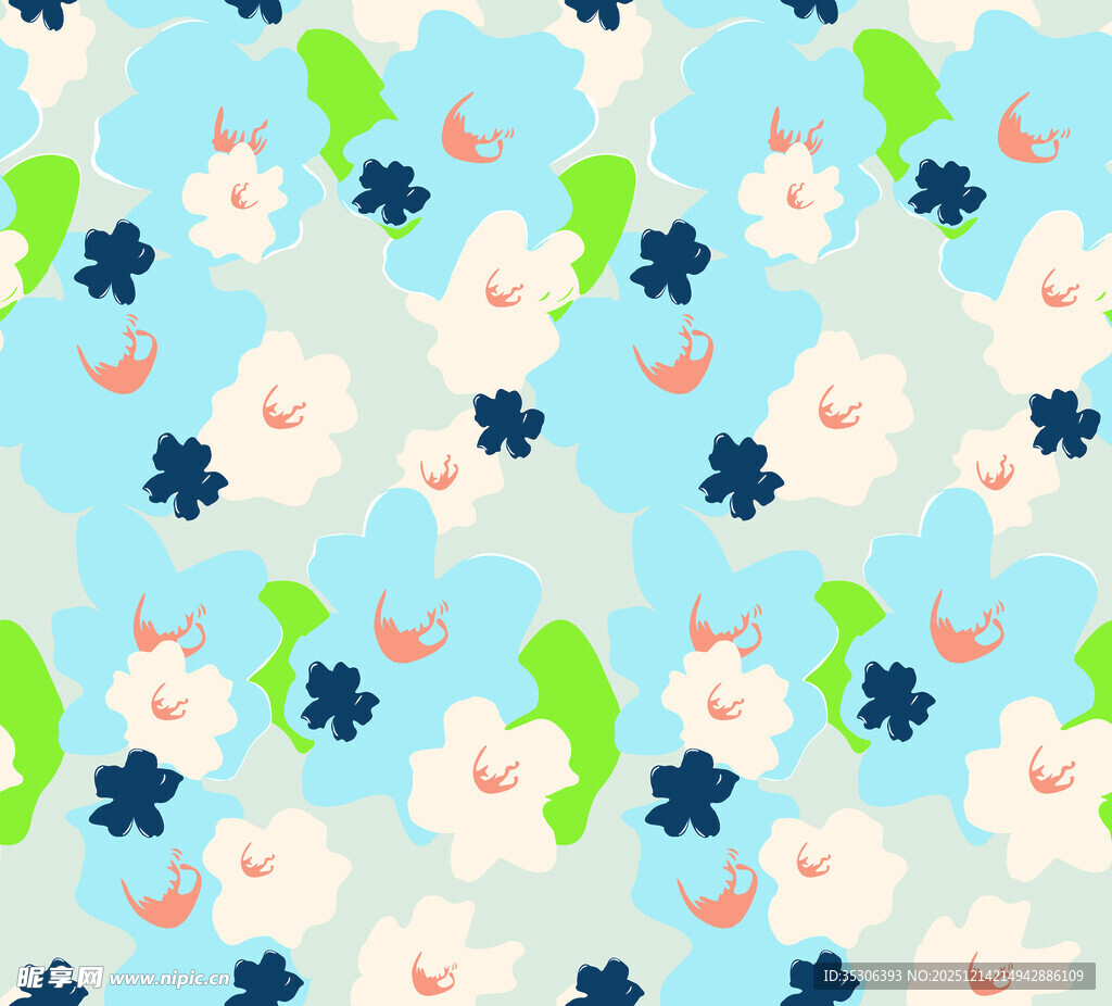 清新花卉小鸟图案背景