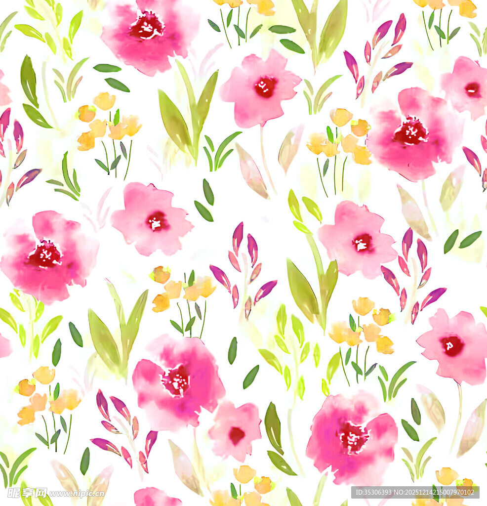 粉色花卉水彩无缝图案