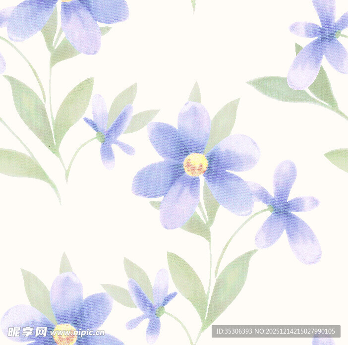 淡蓝小花水彩风花卉图案