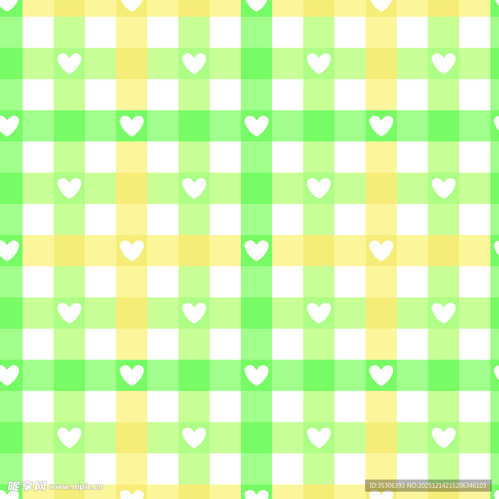 清新绿黄格子爱心图案