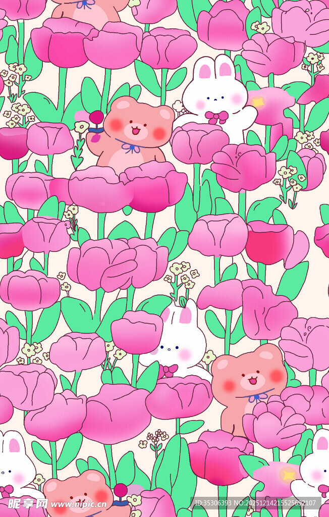 粉色花朵猫咪可爱图案