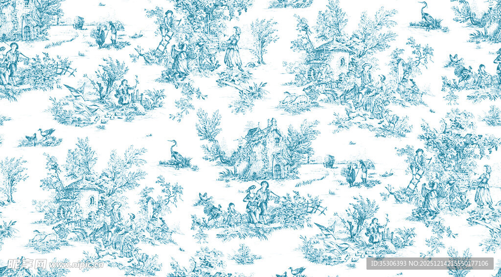 蓝白复古风图案装饰画