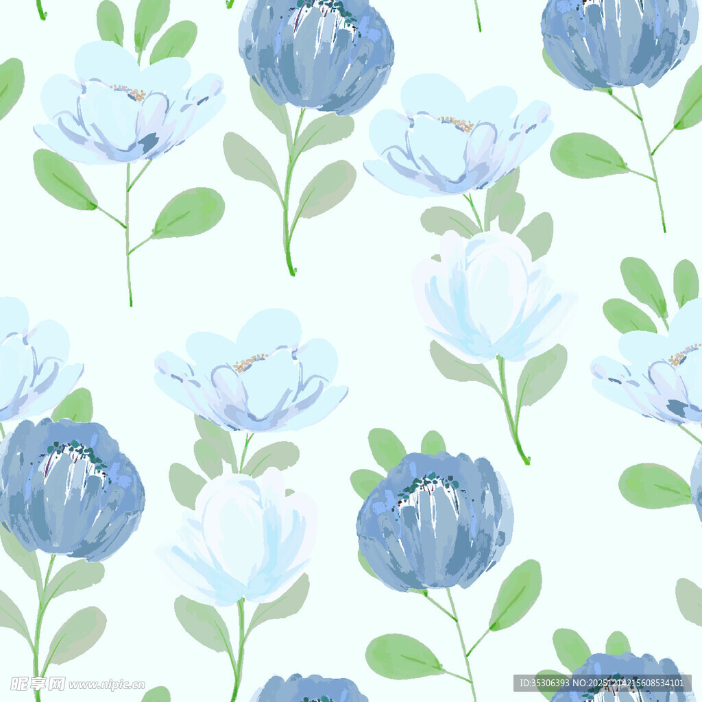 蓝白花卉无缝图案设计