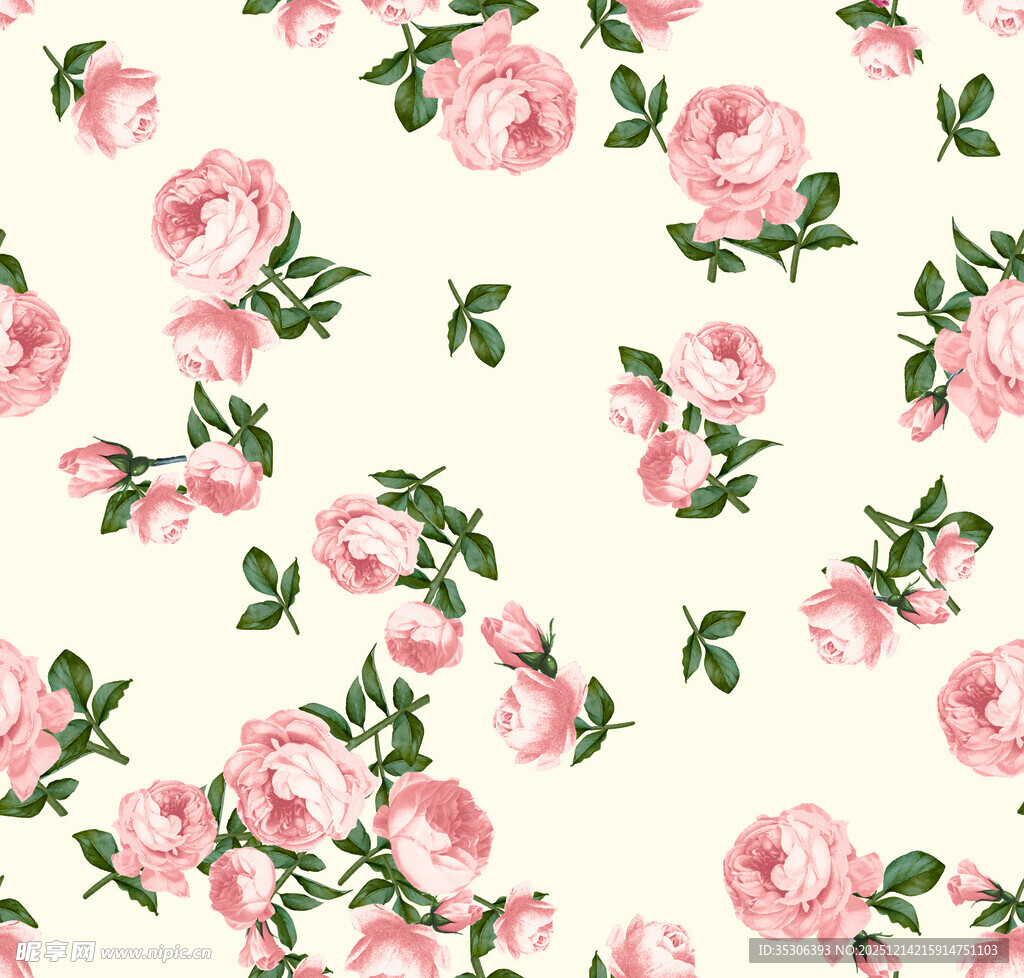 粉色玫瑰花卉无缝图案