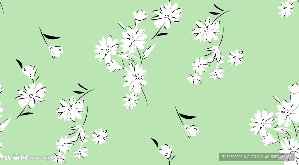 绿底繁花飞鸟图案背景