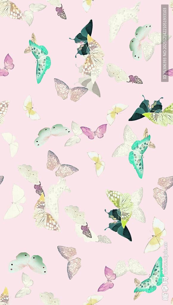 粉色背景多彩蝴蝶图案