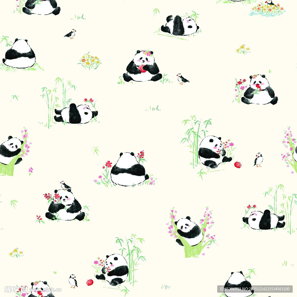 熊猫萌趣图案背景图