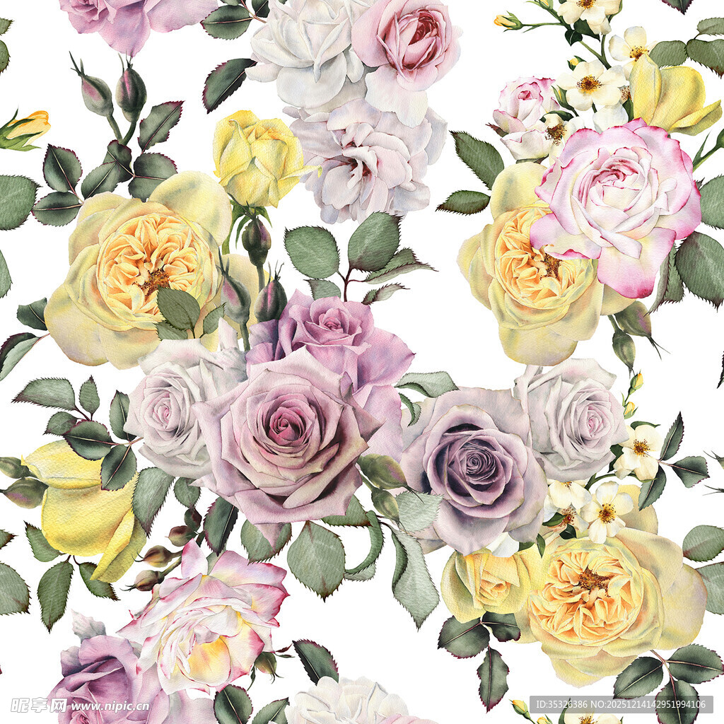 水彩花卉图案 多彩玫瑰花
