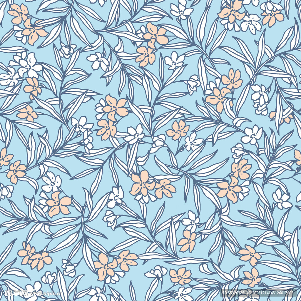 浅蓝色花卉枝叶图案背景