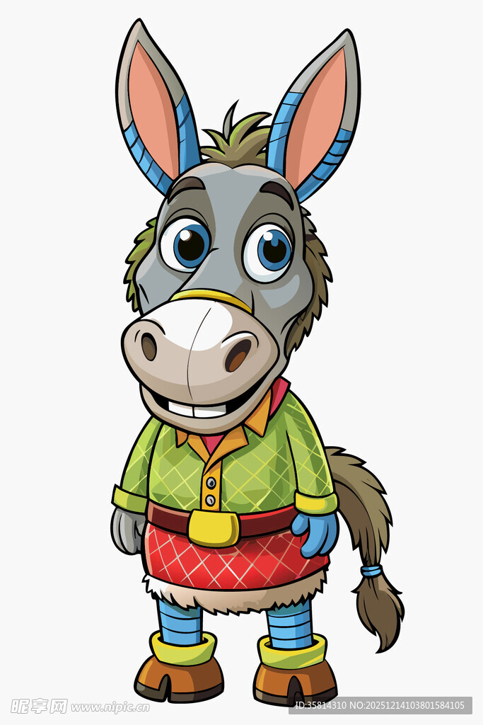 卡通驴形象身着绿色外套