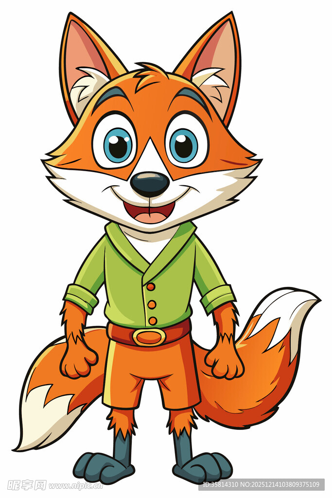 穿绿衣的可爱狐狸形象