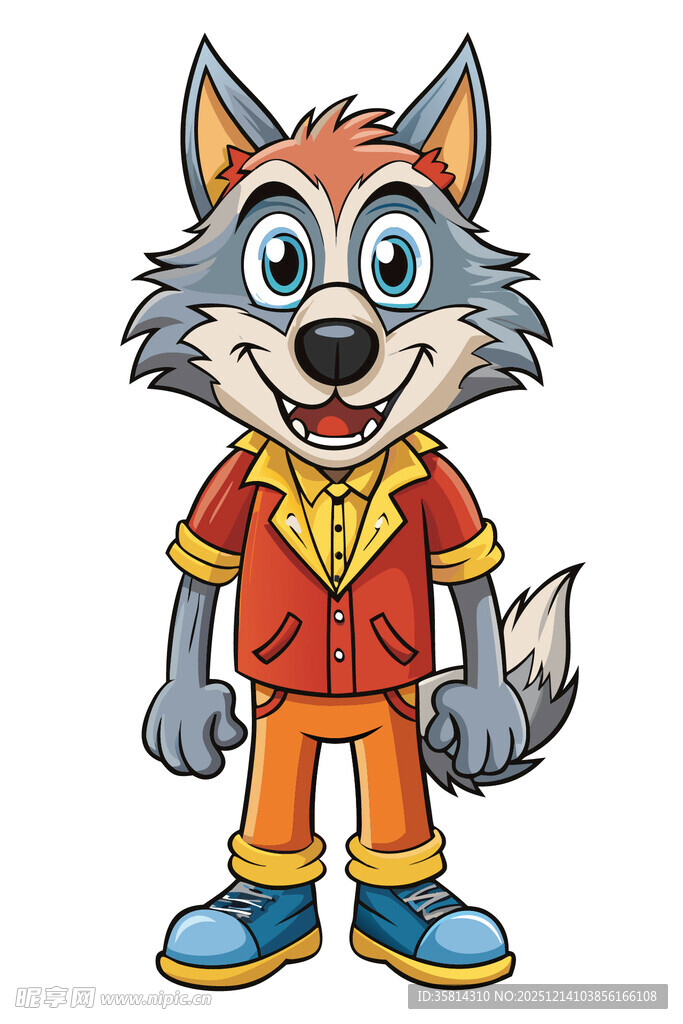 卡通狼形象身着时尚服饰