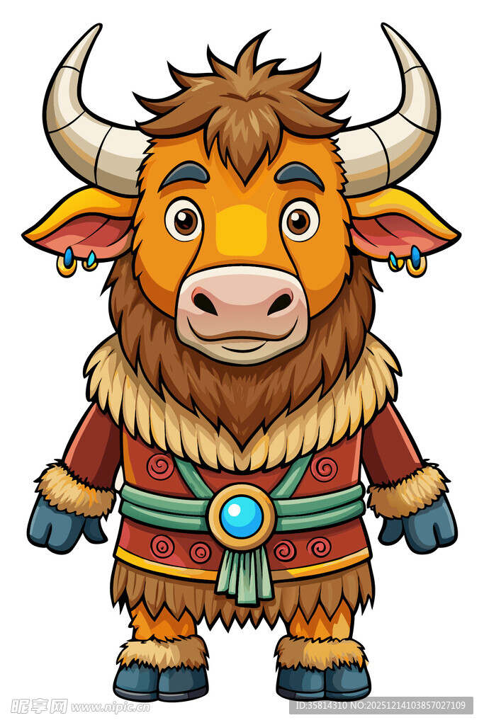 卡通牦牛形象身着特色服饰