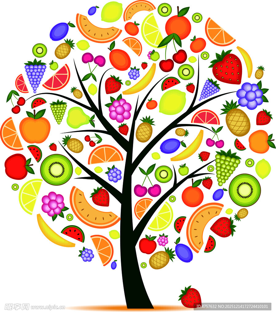 多彩水果树图案设计