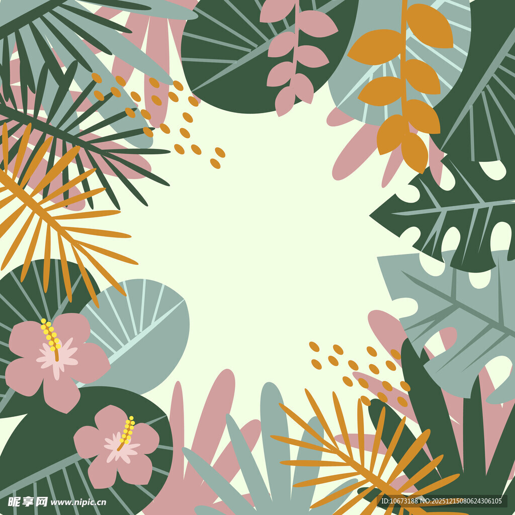 热带花卉植物边框图案