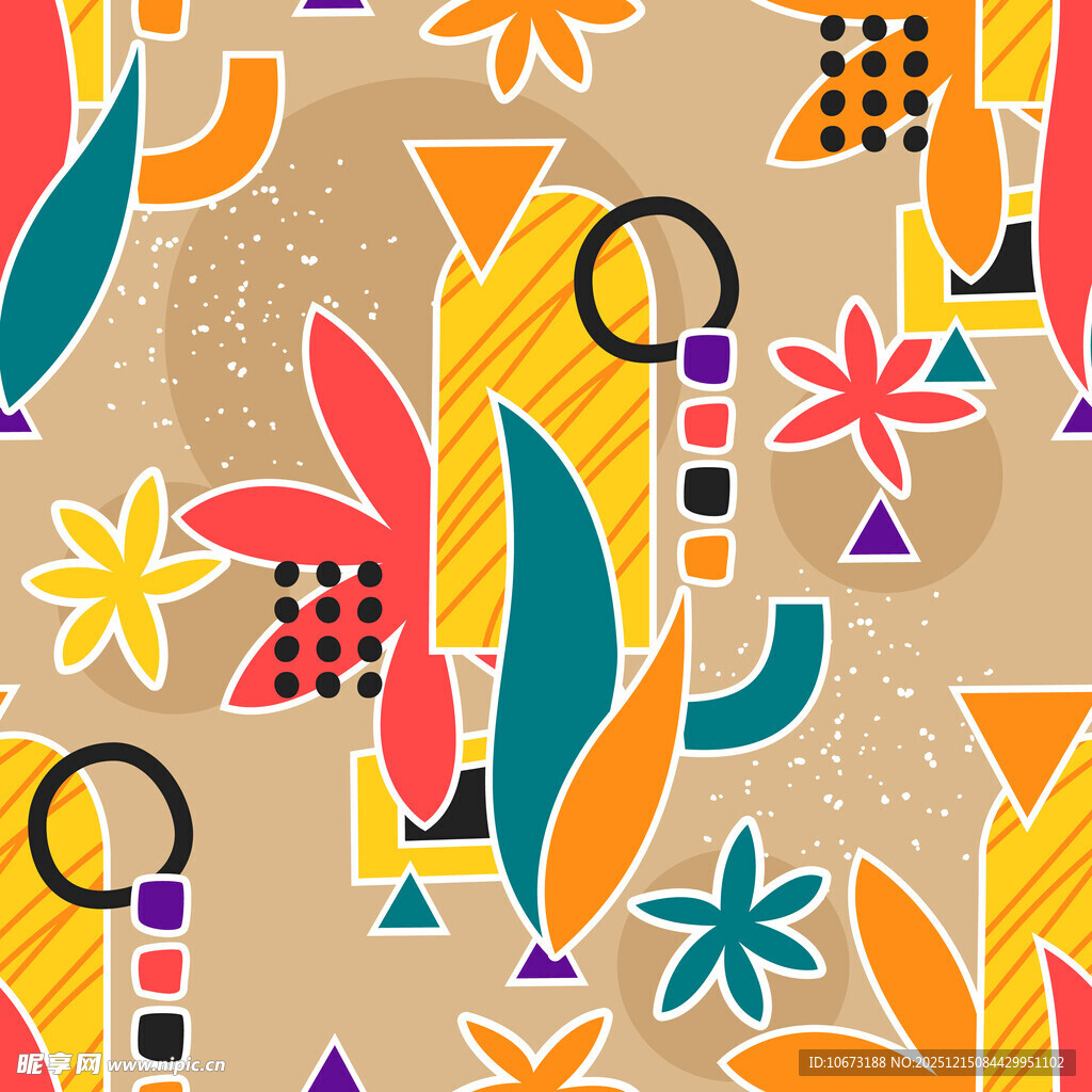 多彩几何植物图案背景