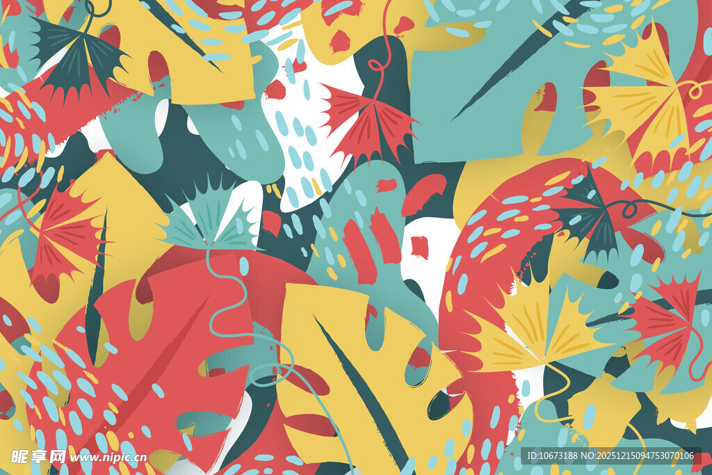 热带植物风多彩印花图案