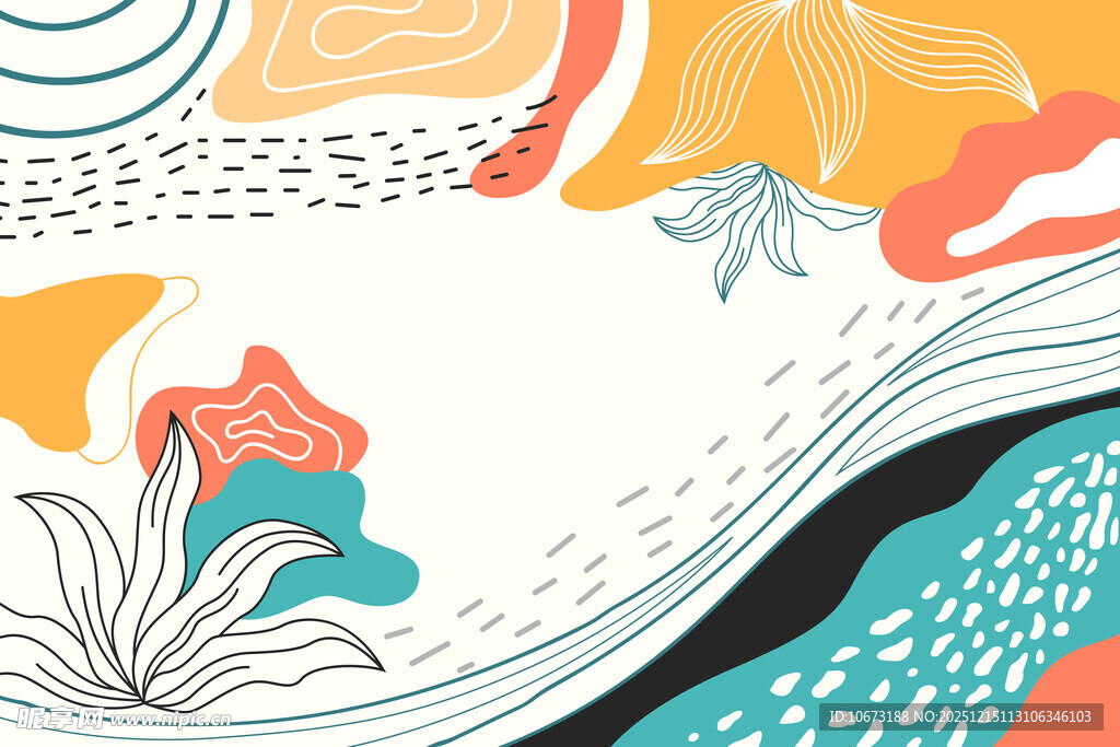 抽象多彩花卉线条图案