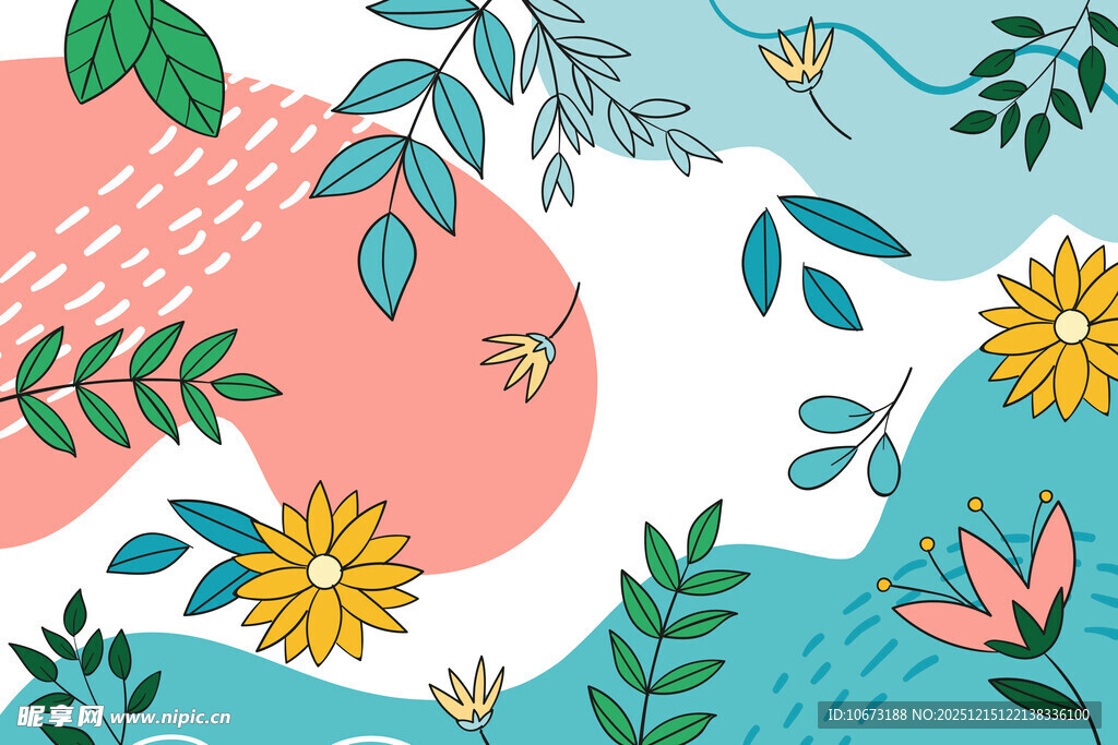 清新手绘风植物花卉图案