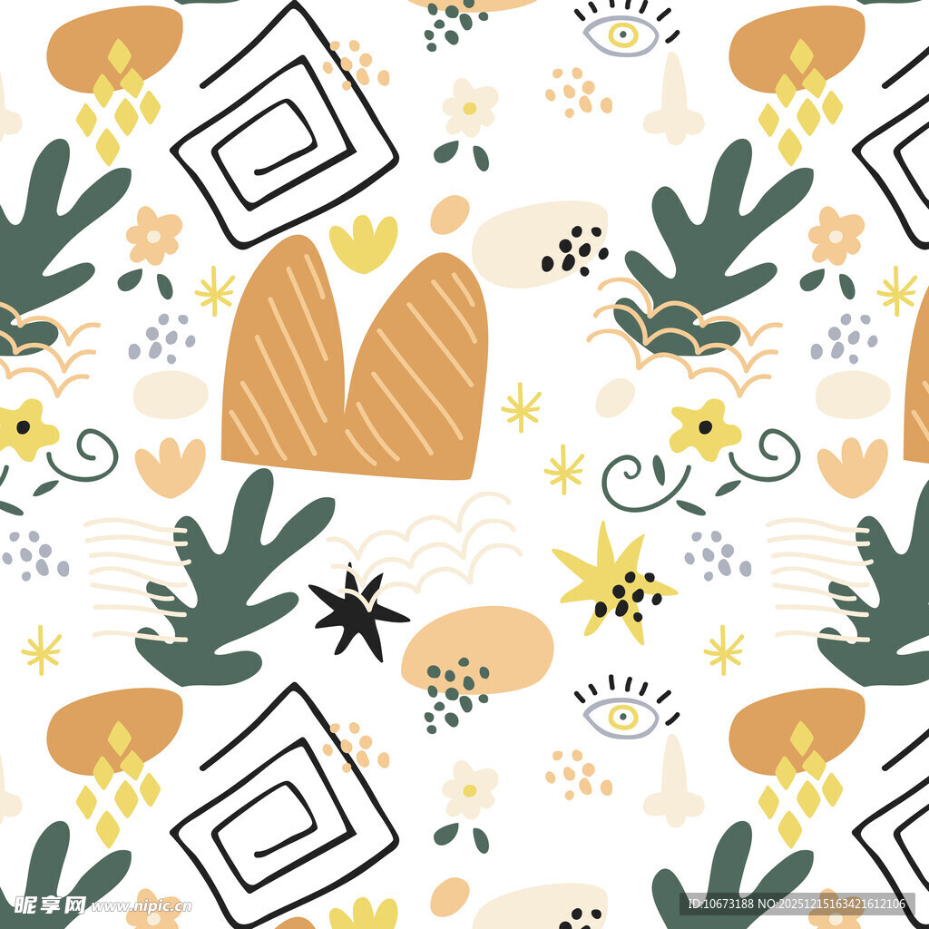 手绘植物几何图案背景