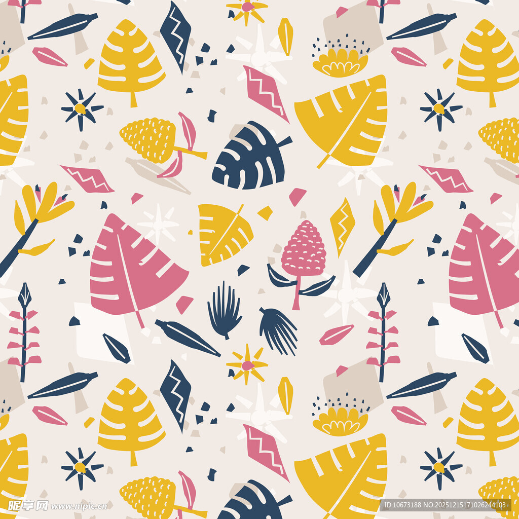 多彩手绘风植物图案背景