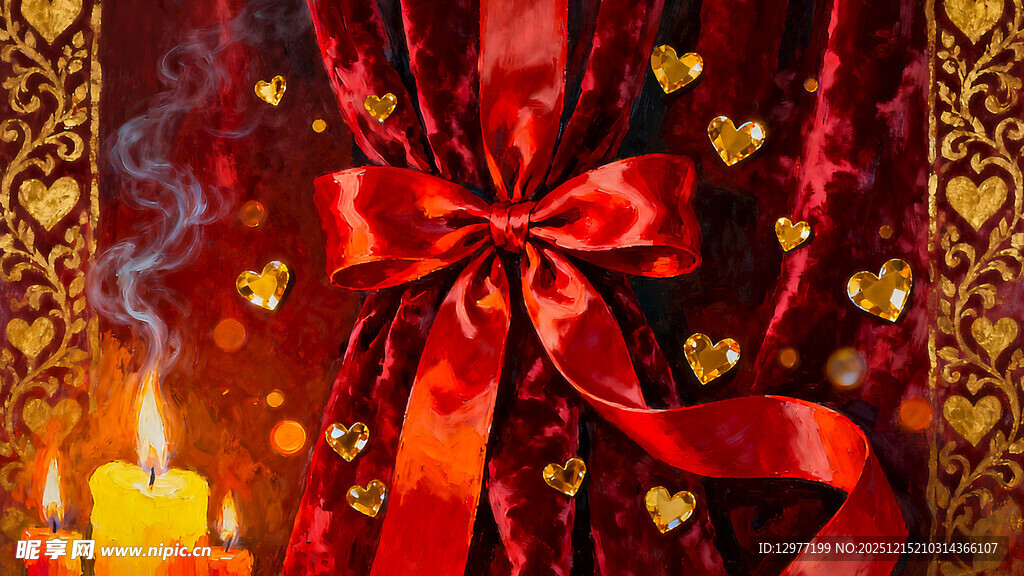 红绸蝴蝶结与浪漫烛光