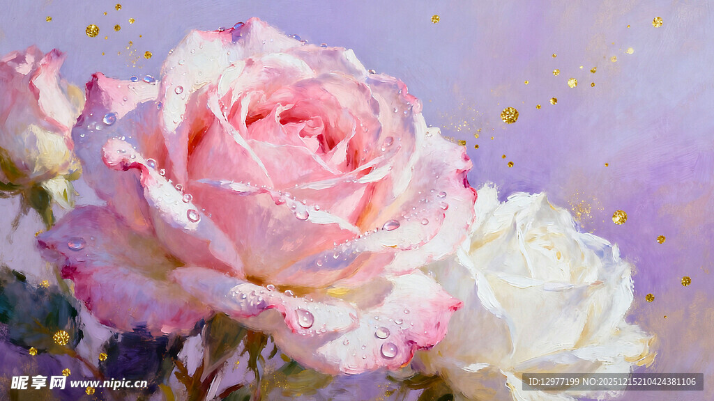 梦幻粉白玫瑰花卉图