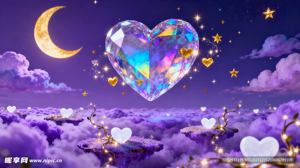 梦幻星空下的心形奇幻景象
