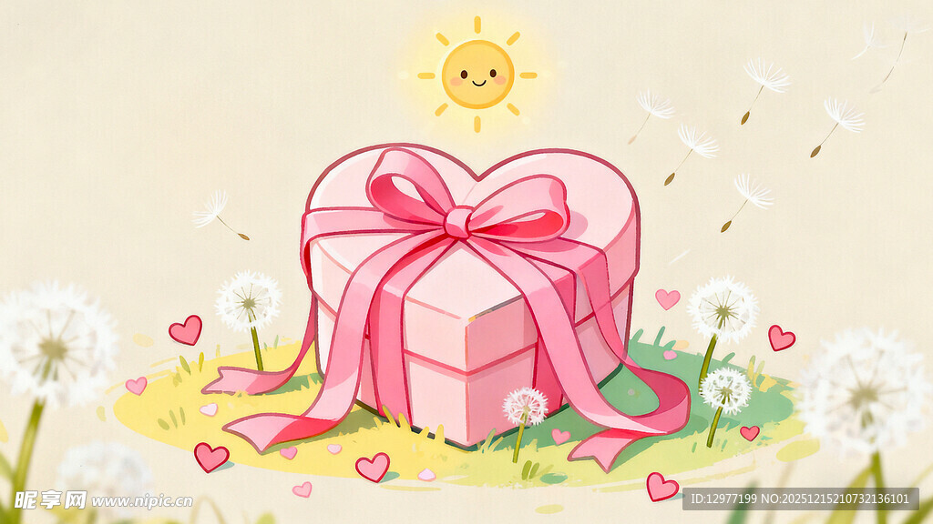 粉色礼盒置于春日花丛中