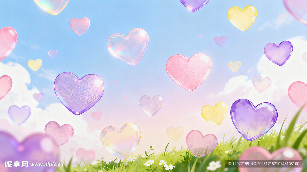 梦幻心形草地天空美景