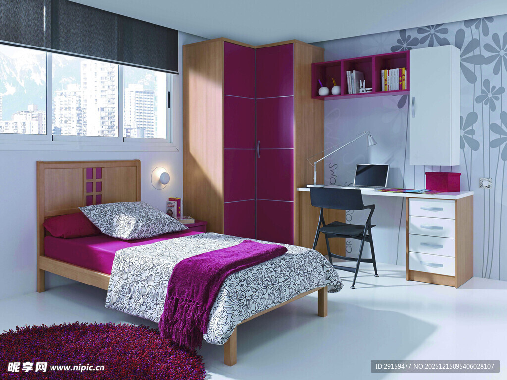 紫色系温馨卧室空间