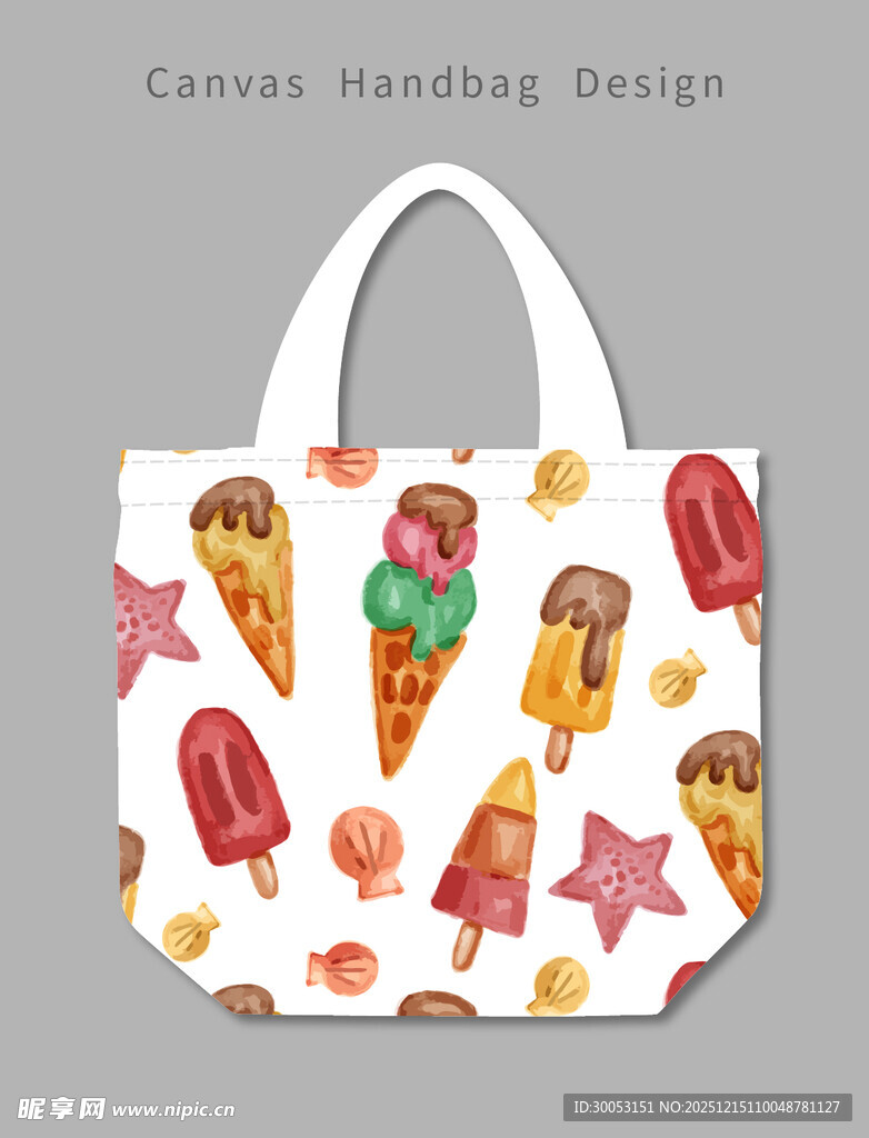 冰淇淋图案帆布手提袋
