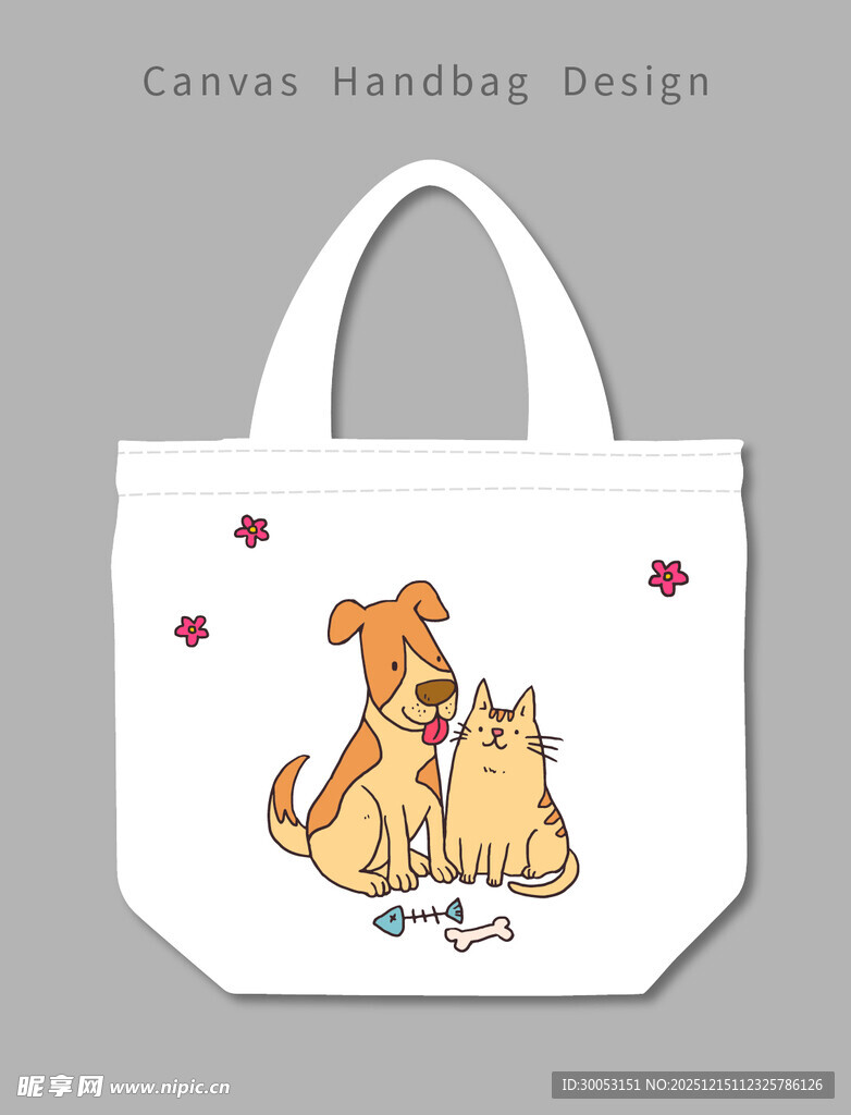 猫狗图案帆布手提袋