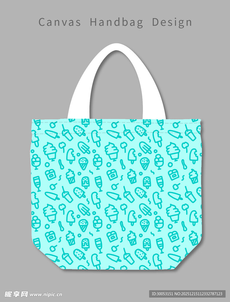 蓝绿叶纹手提帆布包设计