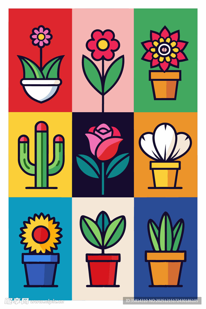 多彩盆栽图案设计