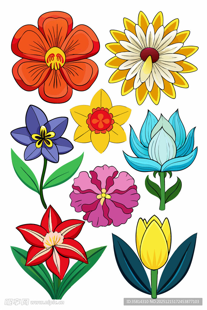 多彩手绘花卉集合