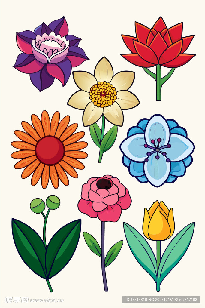 多彩手绘花卉集合