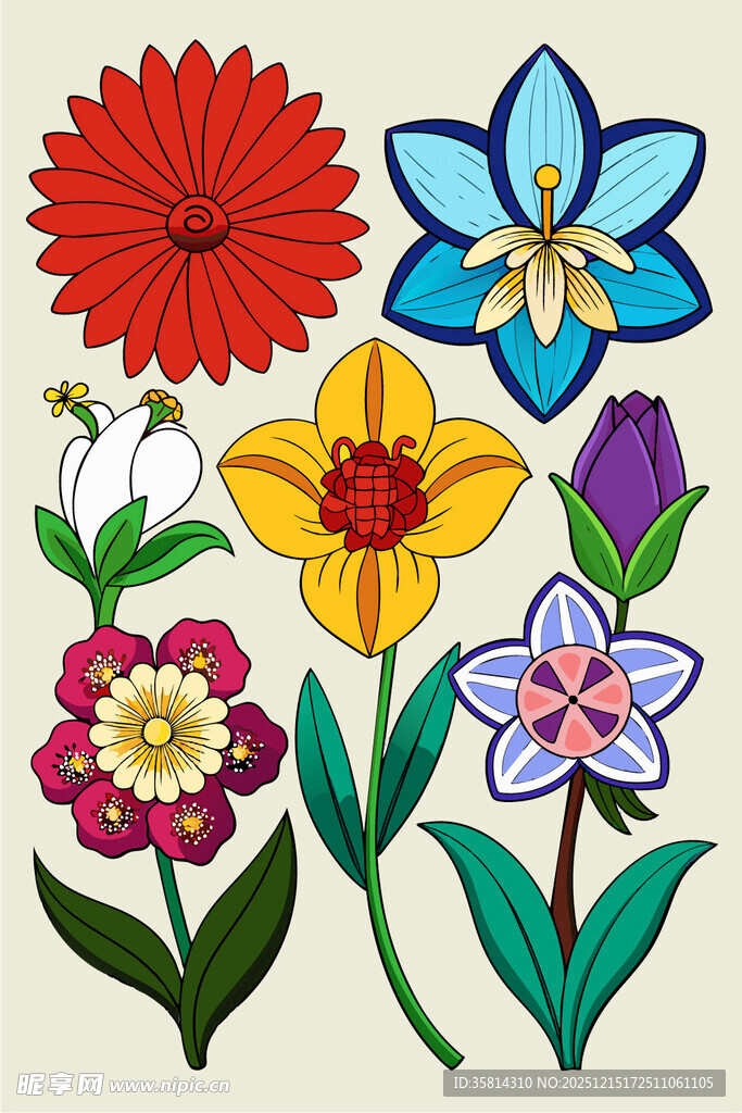 多彩手绘花卉集合