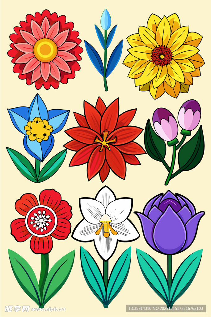 多彩手绘花卉图案集合