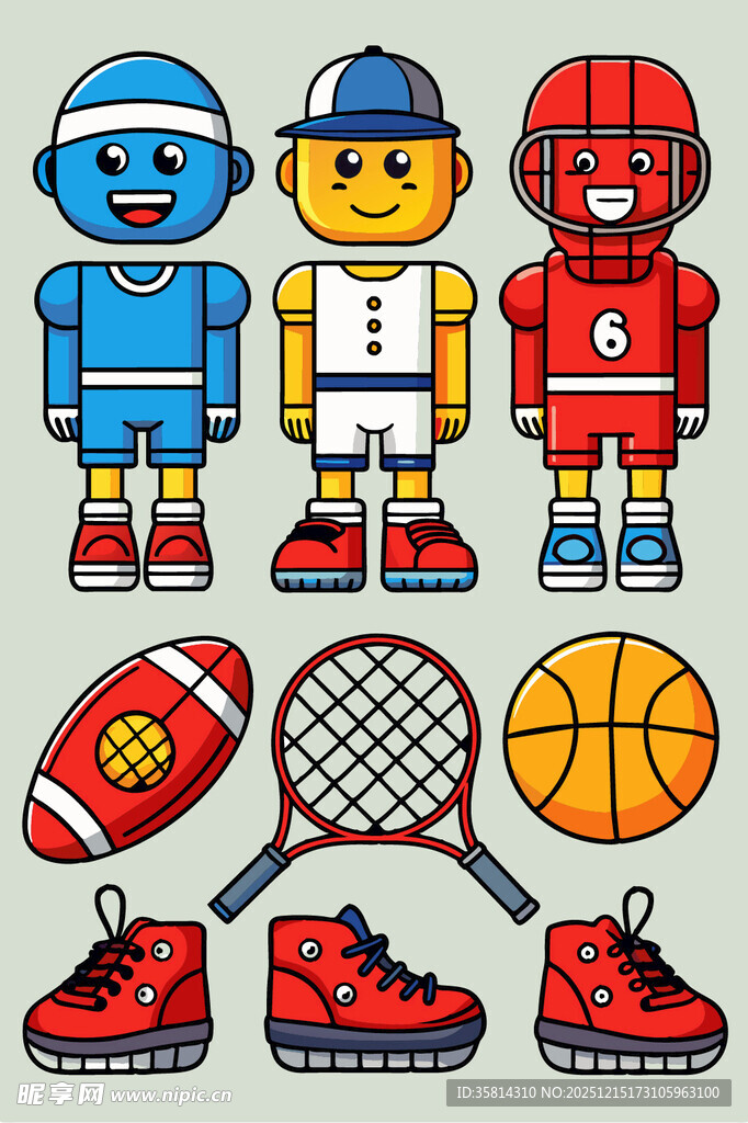 卡通运动角色与运动装备