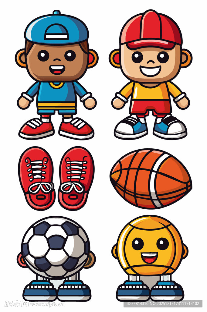 卡通男孩与运动装备