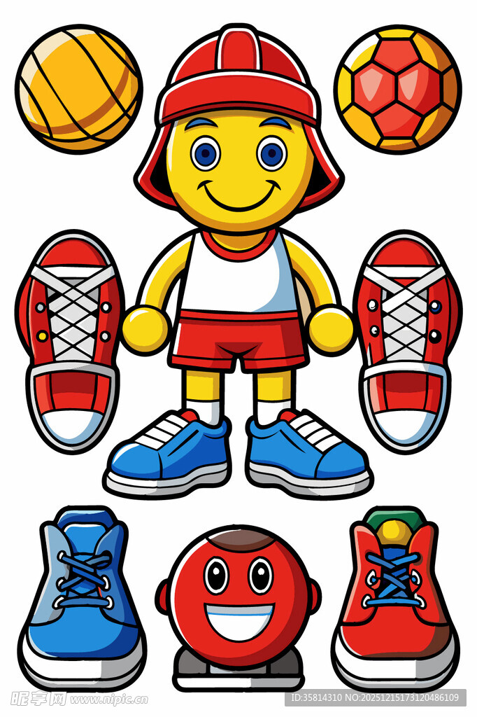 卡通运动装备与小运动员