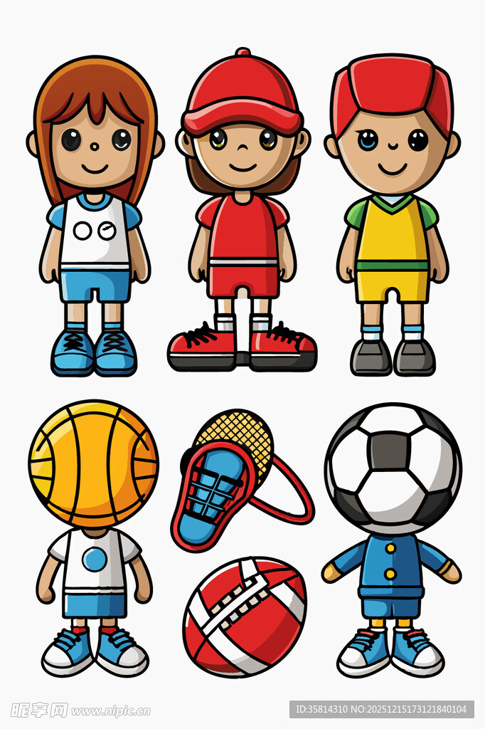 儿童与运动器材卡通形象