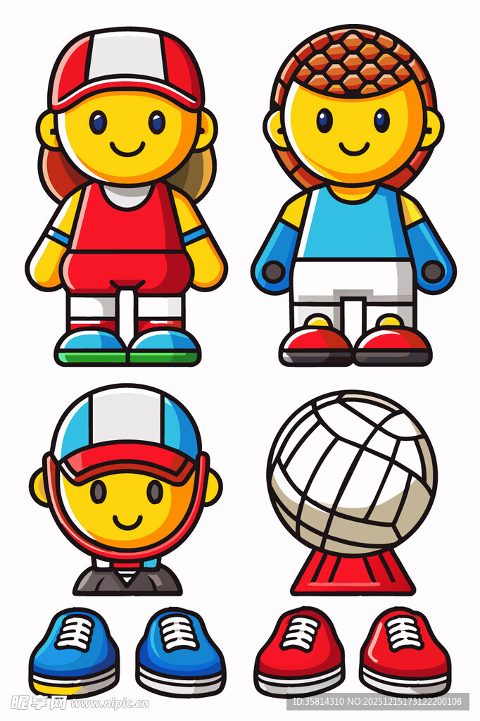 卡通排球运动员与排球形象