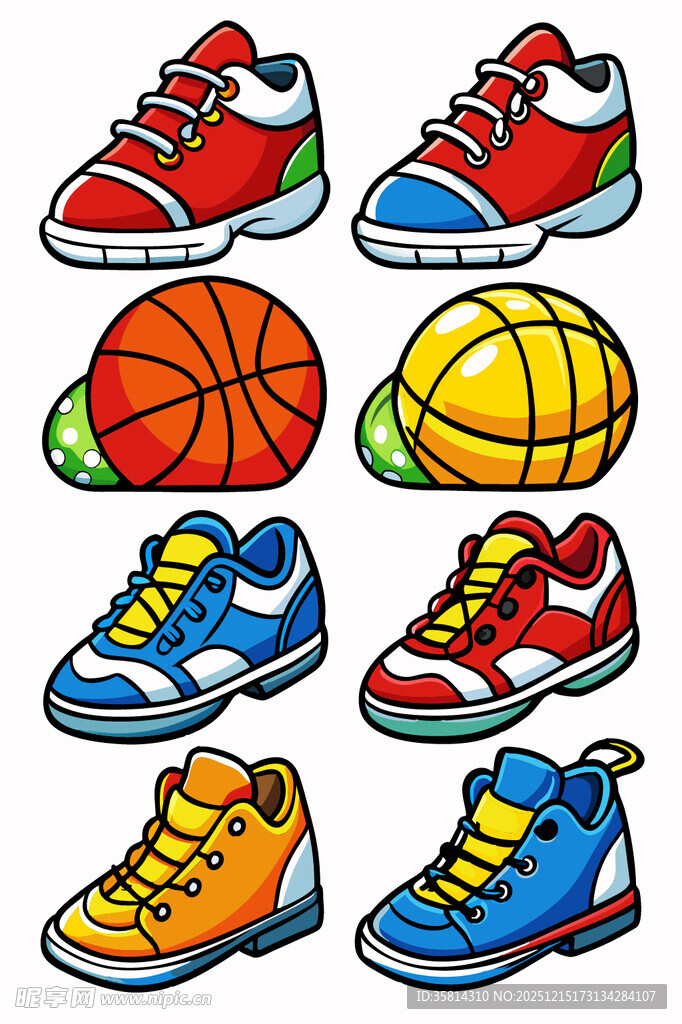 多彩运动鞋与篮球图案