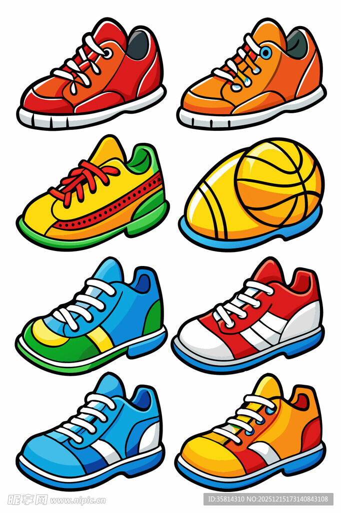 多彩运动鞋与篮球展示