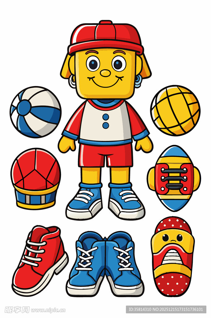 儿童运动装备卡通插画